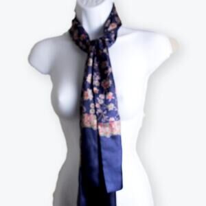 Sunkyung Sa Blue Vintage Satin Rectangle Womens Scarf